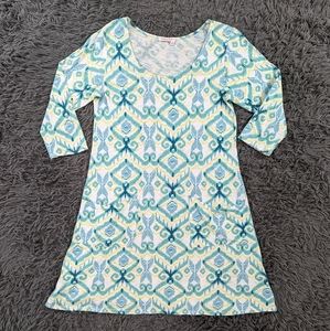 Fresh Produce Dress Women's Medium White Green Yellow Dalia Mini 3/4 Sleeve